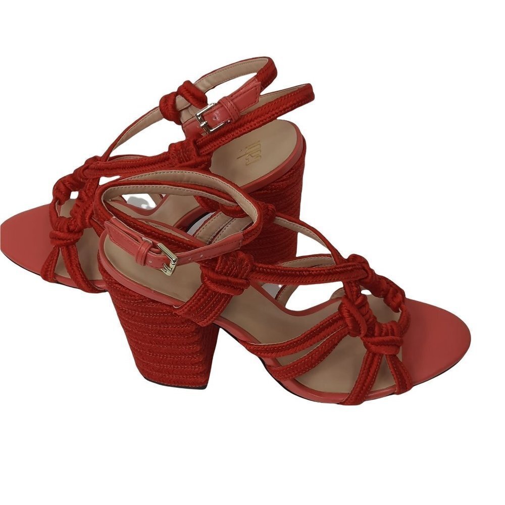 CABI RED BLOCK HEELS TIP TOE SANDALS SZ 9